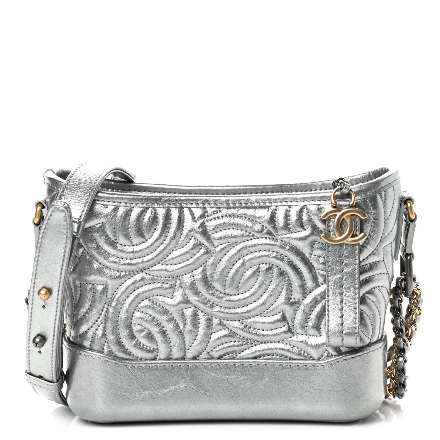 Chanel Metallic Aged Calfskin CC Quilted Small Gabrielle Hobo Dark Silver 1 of 4