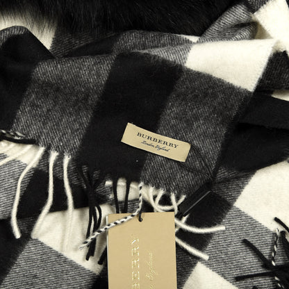 Burberry Fox Cashmere Half Mega Check Fringe Scarf Black 2 of 3