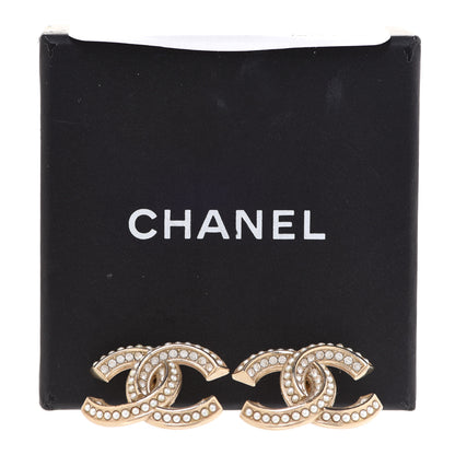 Chanel Crystal Pearl Chain Mania CC Earrings Gold 5 of 5