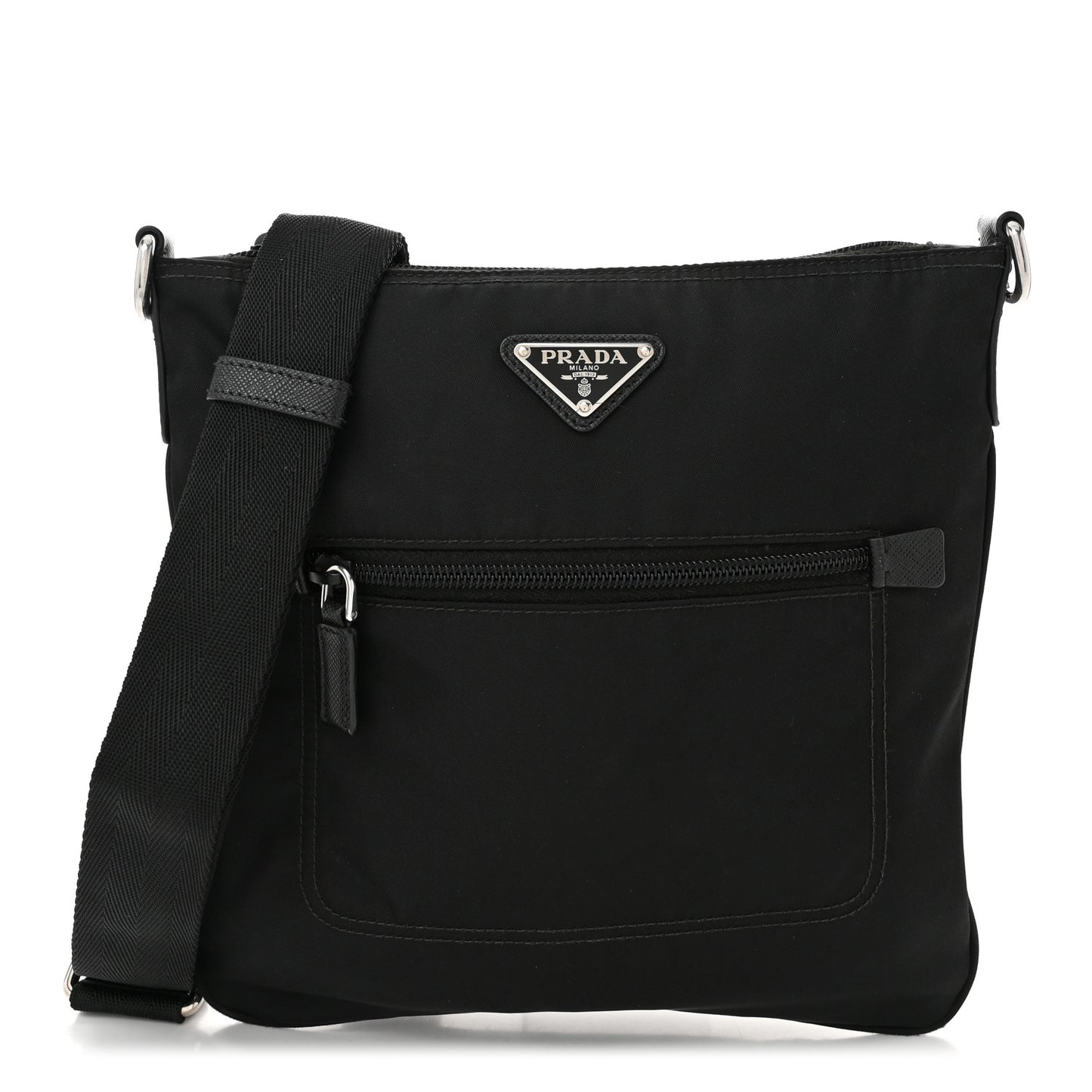Tessuto Nylon Saffiano Flat Messenger Bag Black