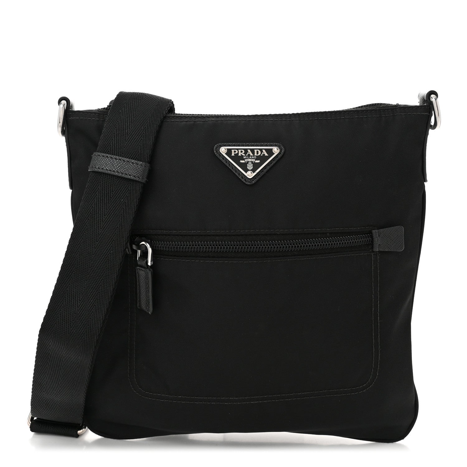 Prada Tessuto Nylon Saffiano Flat Messenger Bag Black 1 of 10