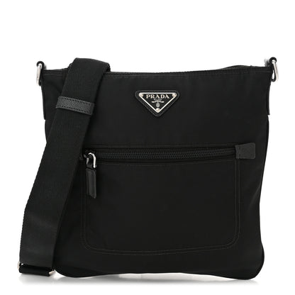 Prada Tessuto Nylon Saffiano Flat Messenger Bag Black 1 of 10