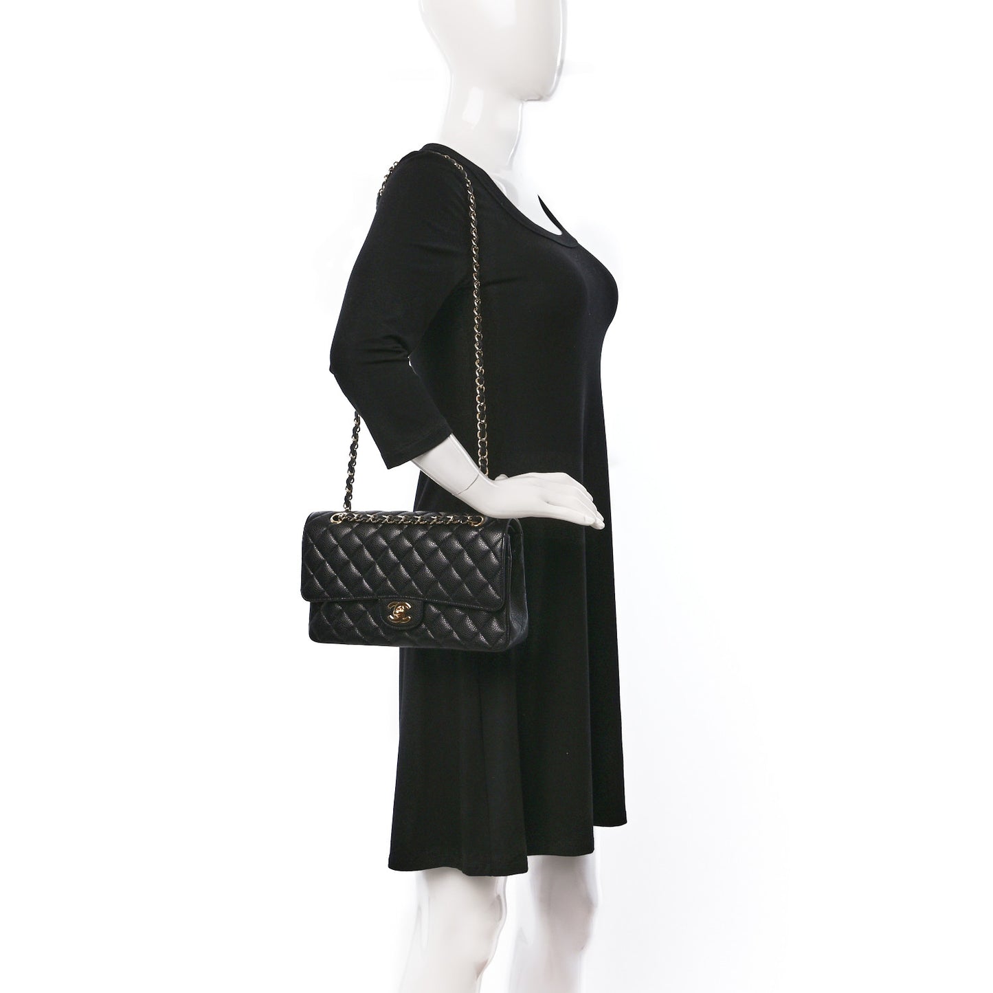 Caviar Quilted Medium Double Flap Black