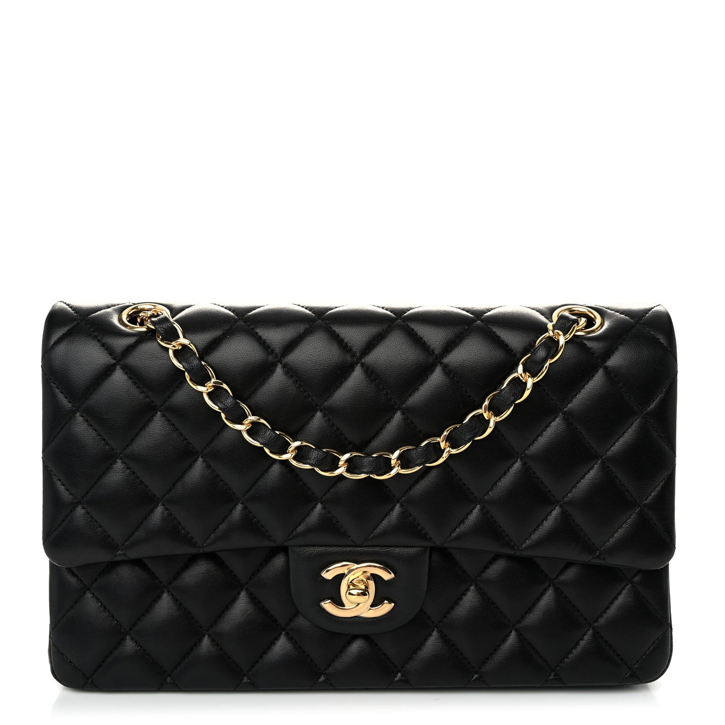 Lambskin Quilted Medium Double Flap Black