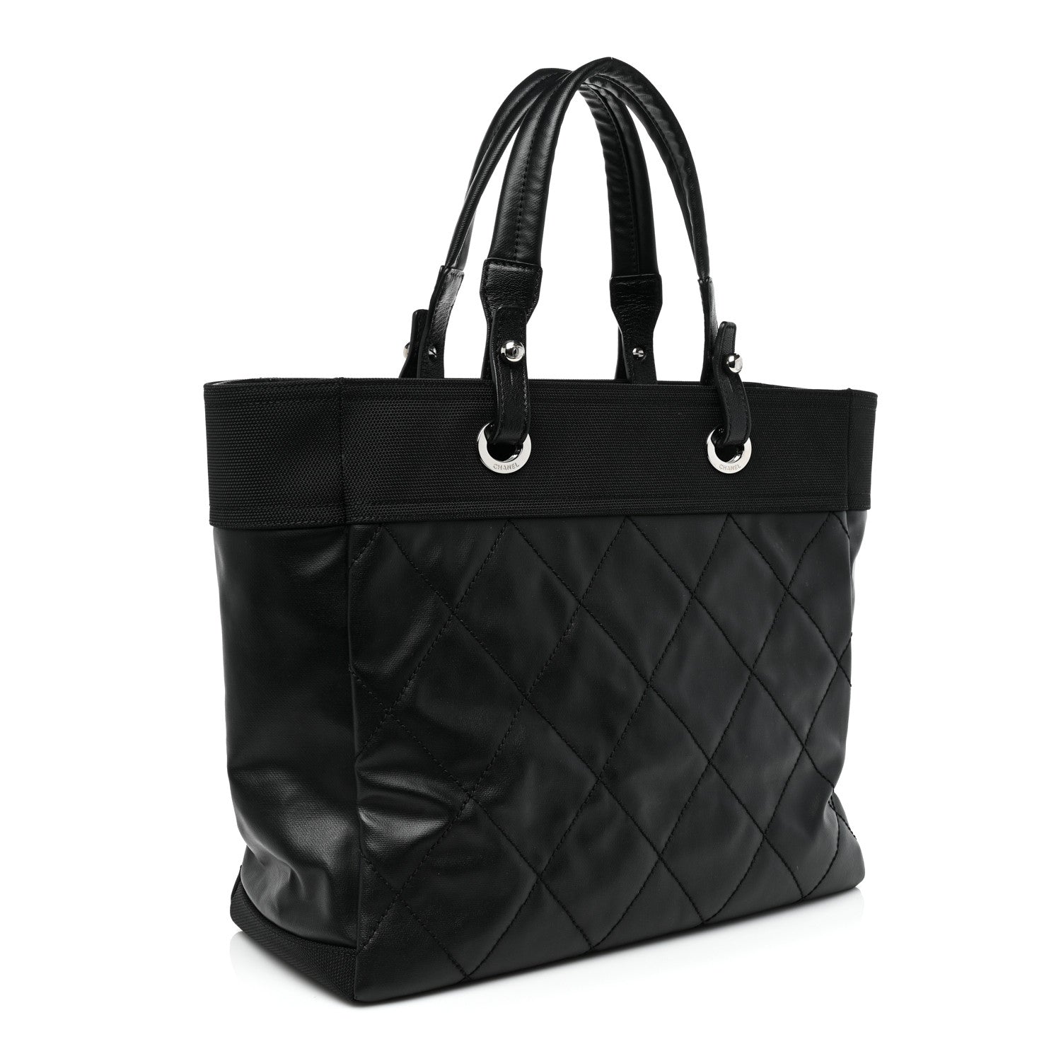 Chanel Coated Canvas Quilted Large Paris Biarritz Tote Black 3 of 7
