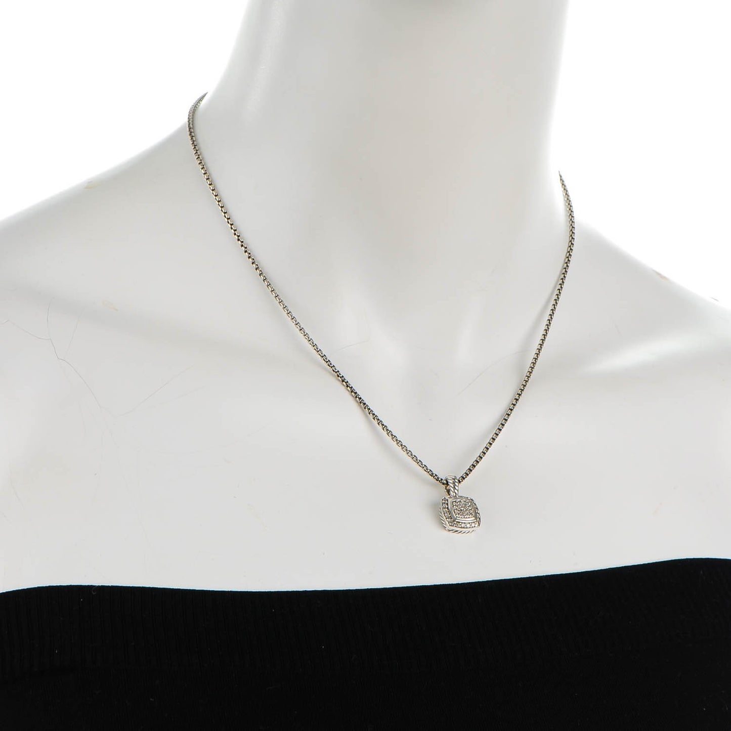 Sterling Silver Diamond Pave 7mm Petite Albion Pendant Necklace