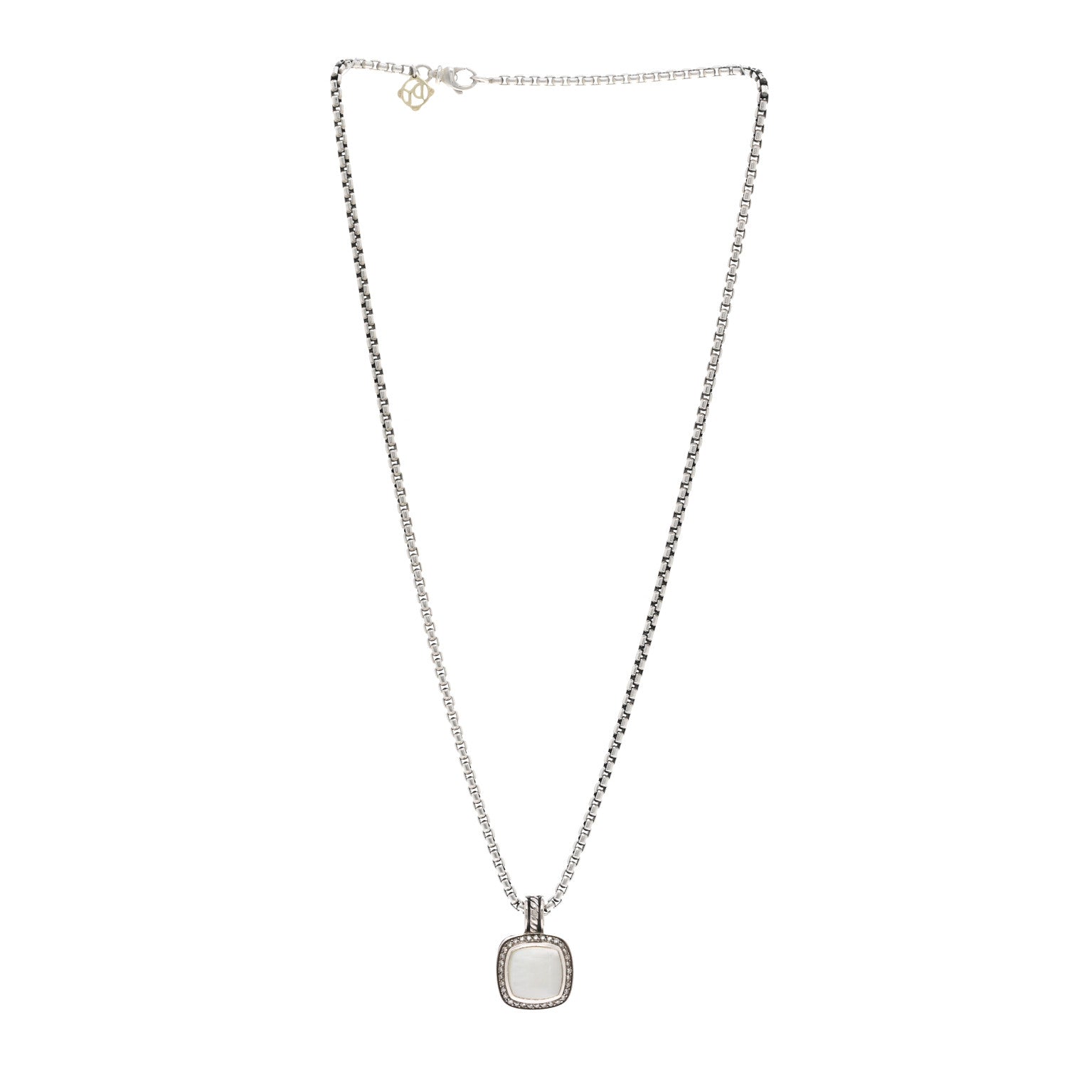 David Yurman Sterling Silver 14K Yellow Gold Diamond Moonstone 14mm Albion Enhancer Pendant Necklace 3 of 5