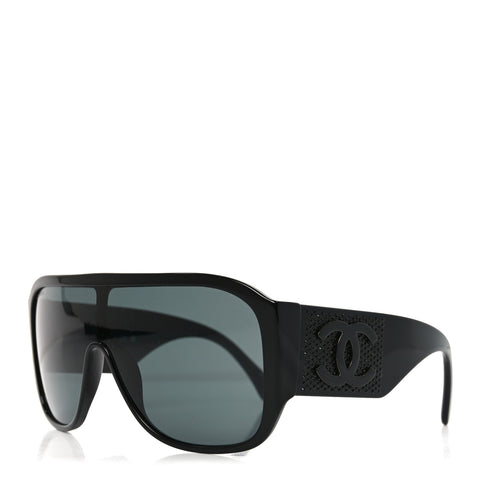 Acetate Crystal CC Shield Sunglasses 5466-B Black
