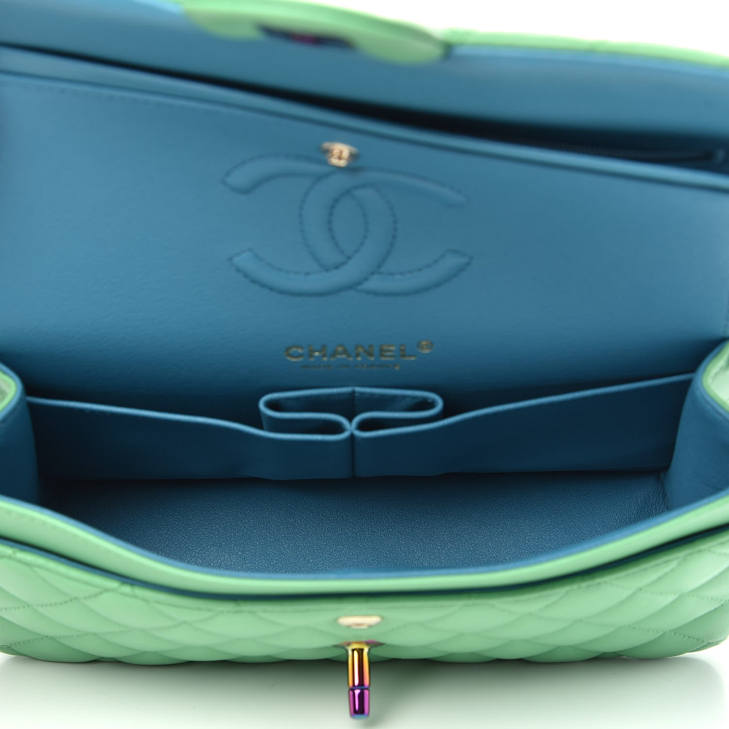 Chanel Lambskin Quilted Small Double Flap Green Blue 6 of 13