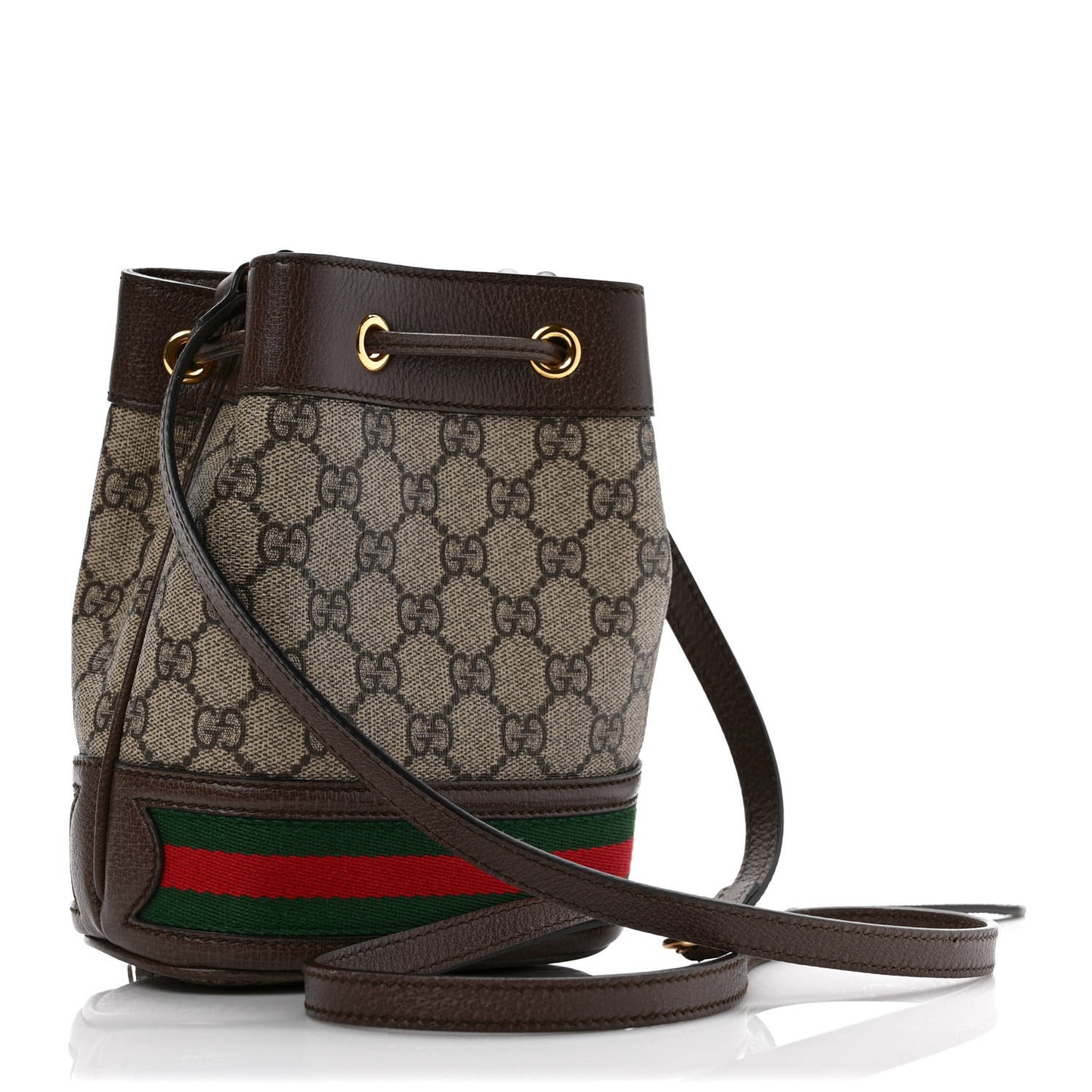 GG Supreme Monogram Web Mini Ophidia Bucket Bag Brown