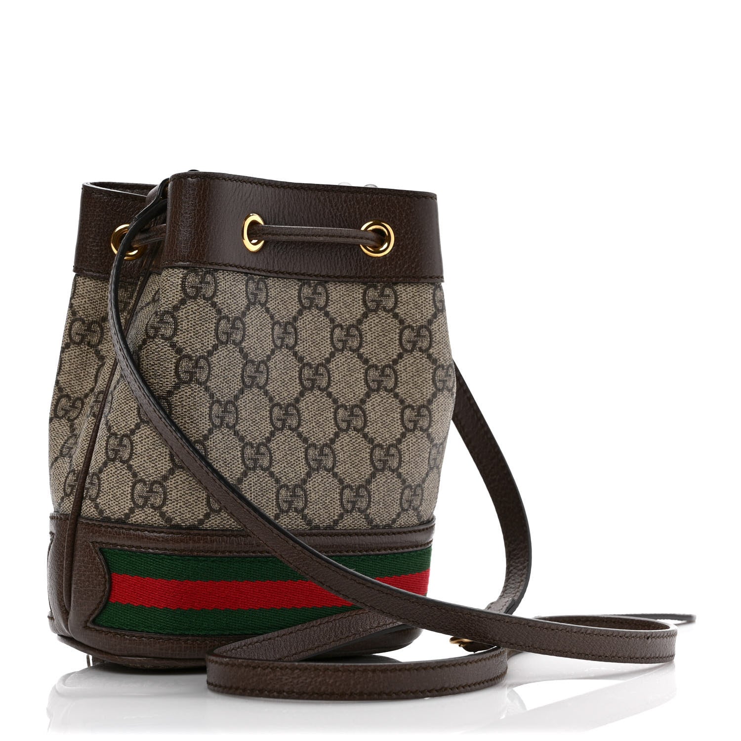 Gucci GG Supreme Monogram Web Mini Ophidia Bucket Bag Brown 3 of 9