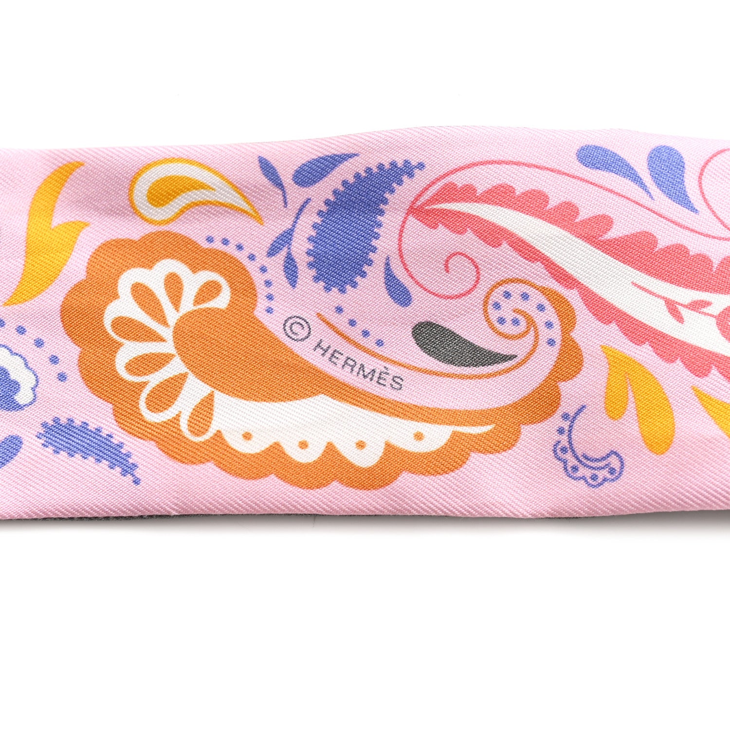 Hermes Silk Guepards Bandana Twilly Rose Gris Bleu 3 of 4