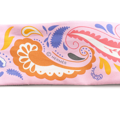 Hermes Silk Guepards Bandana Twilly Rose Gris Bleu 3 of 4