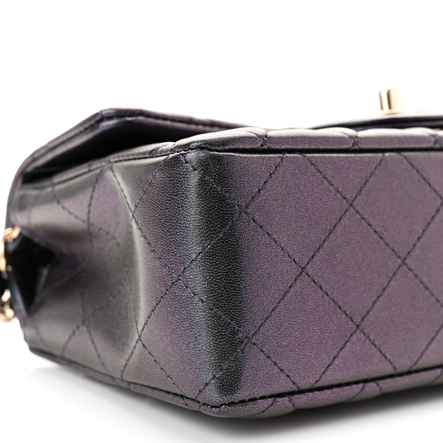 Iridescent Lambskin Quilted Mini Rectangular Flap Black