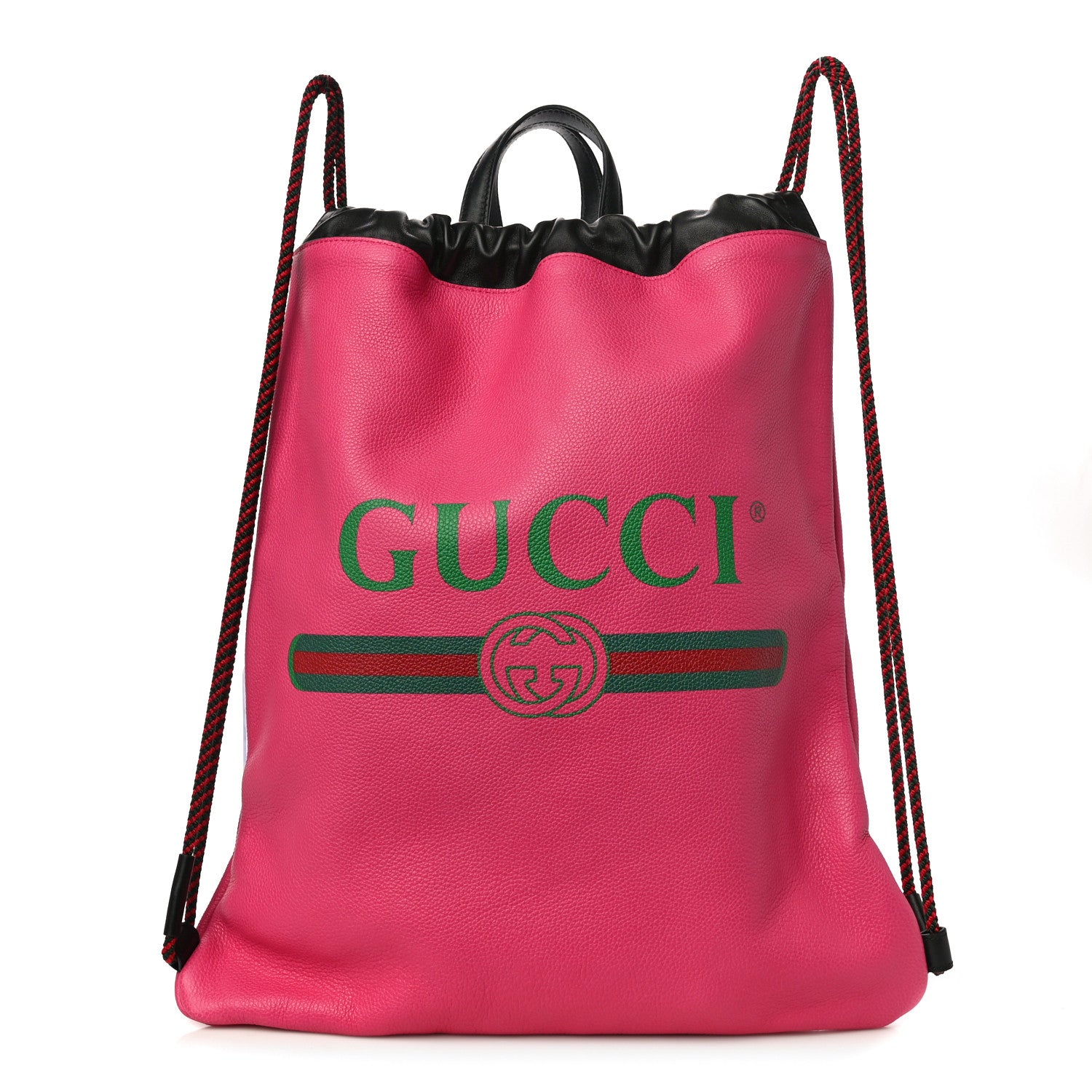 Gucci Grained Calfskin Logo Drawstring Backpack Box Pink Green Black 3 of 11