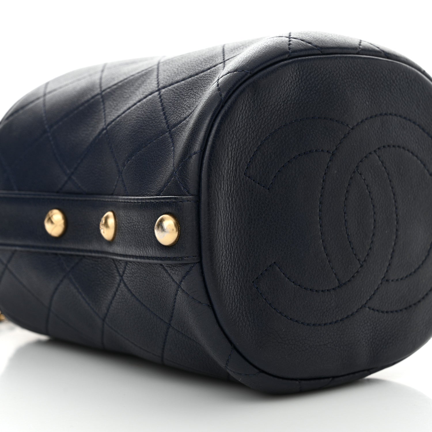 Chanel Calfskin Tweed Medium CC Chain Bucket Drawstring Bag Navy Blue Multicolor 9 of 13