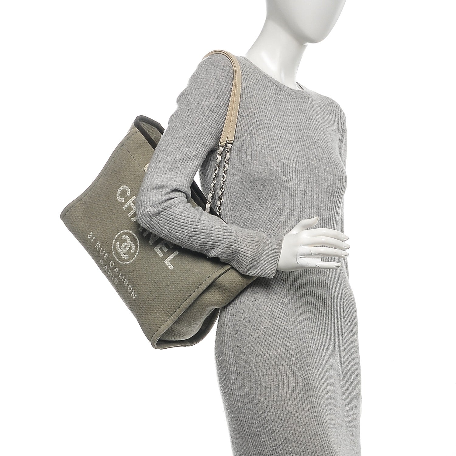 Chanel Canvas Small Deauville Tote Khaki 2 of 7