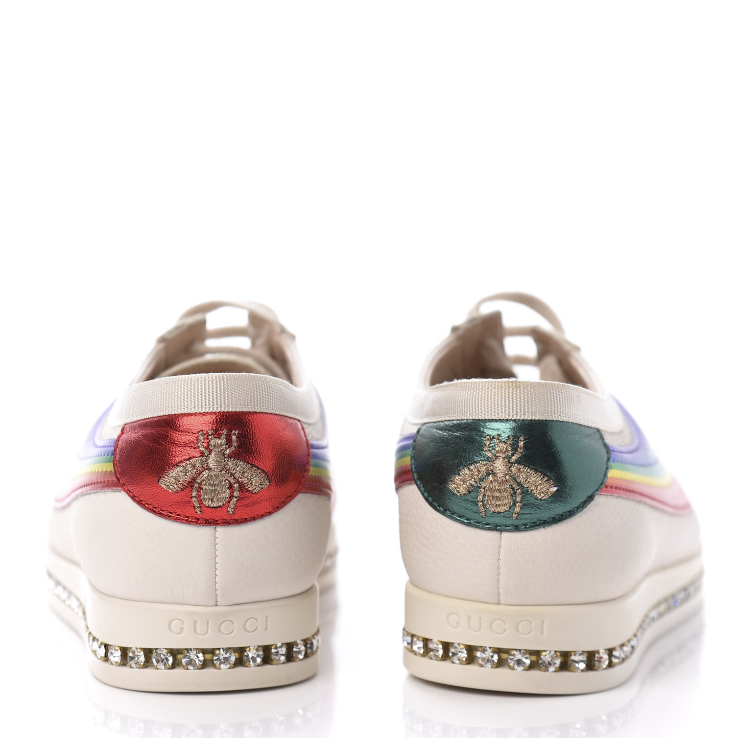 Calfskin Crystal Rainbow Womens Falacer Sneakers 36 White