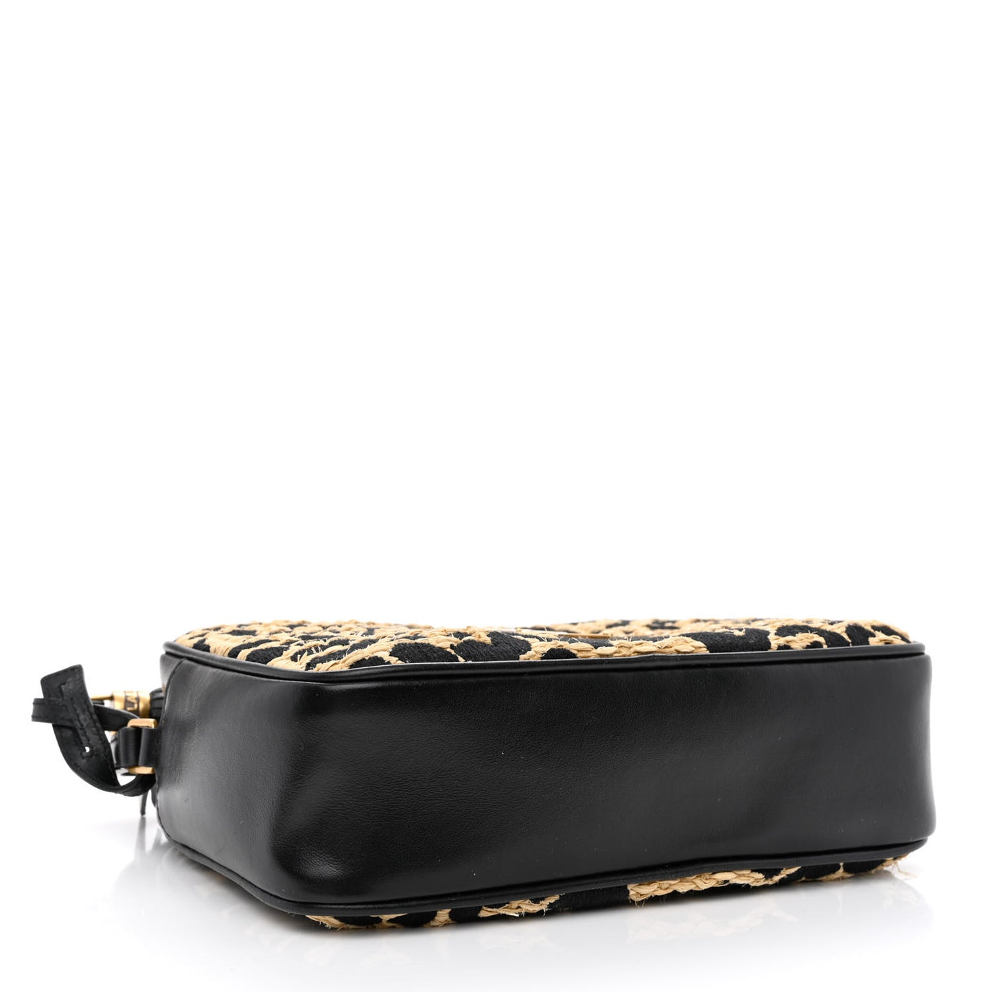 Raffia Calfskin Leopard Print Monogram Lou Camera Bag Natural Beige Black