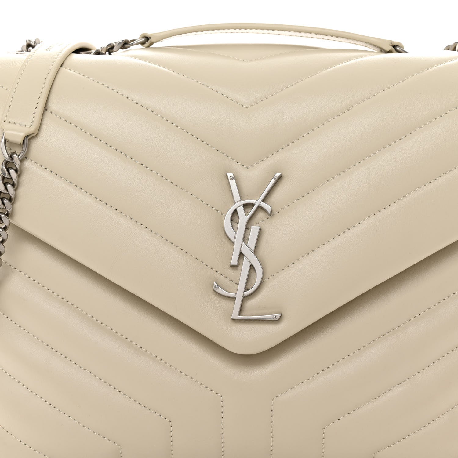 Saint Laurent Calfskin Y Quilted Monogram Medium Loulou Chain Satchel Crema Soft 7 of 9