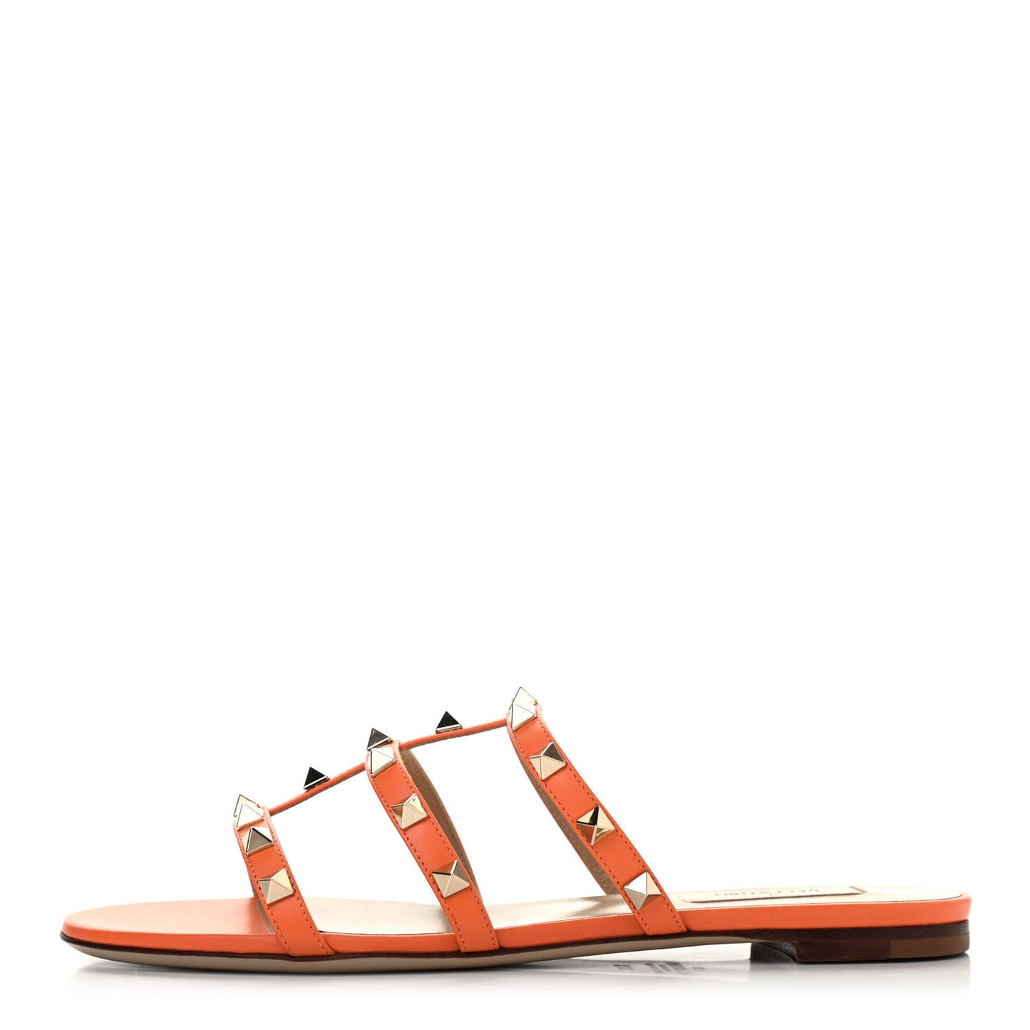 Nappa Rockstud Caged Flat Slide Sandals 37.5 Orange Zest