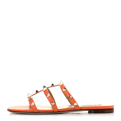 Valentino Garavani Nappa Rockstud Caged Flat Slide Sandals 37.5 Orange Zest 1 of 4