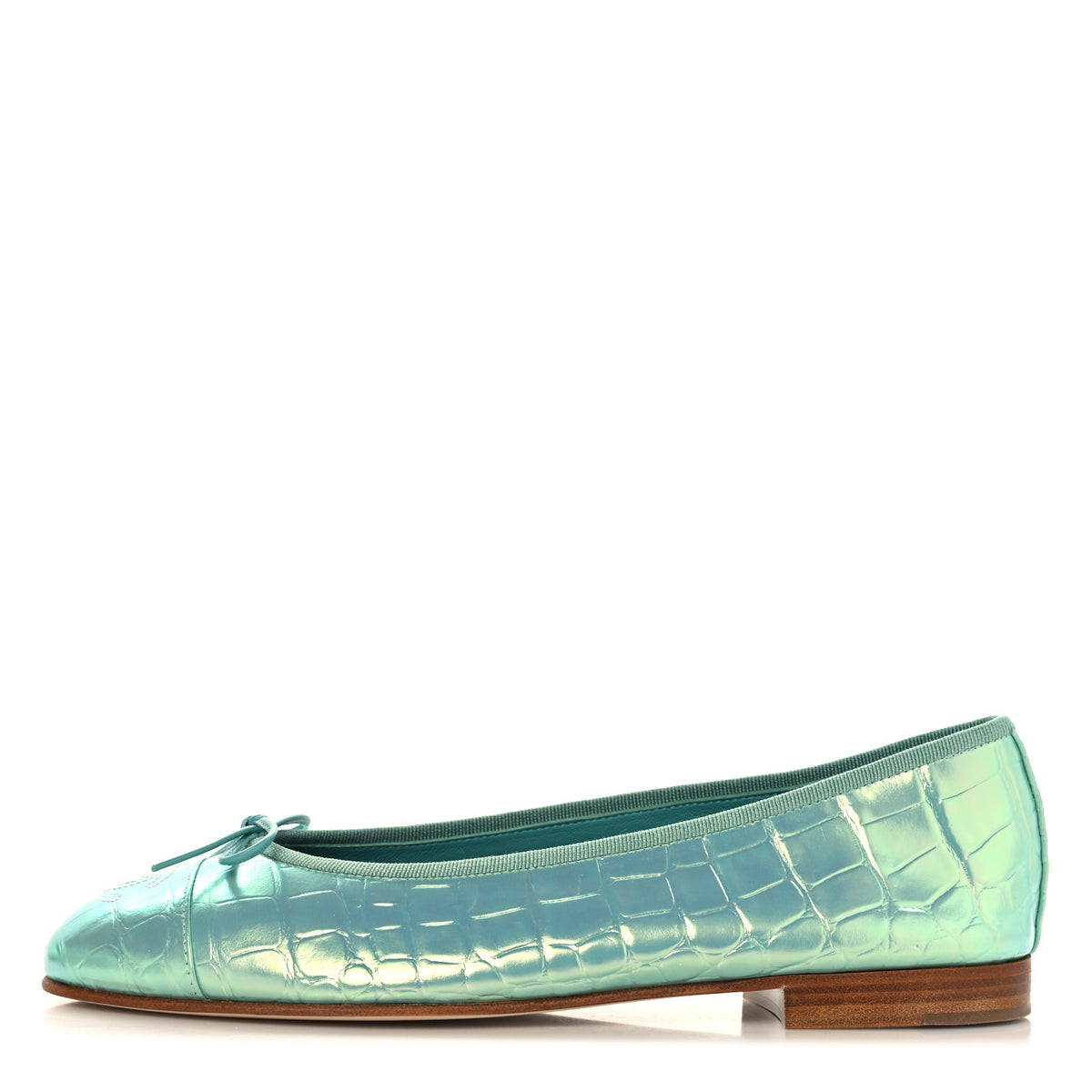 Chanel Iridescent Calfskin Crocodile Embossed Ballerina Flats 40 Green 1 of 10