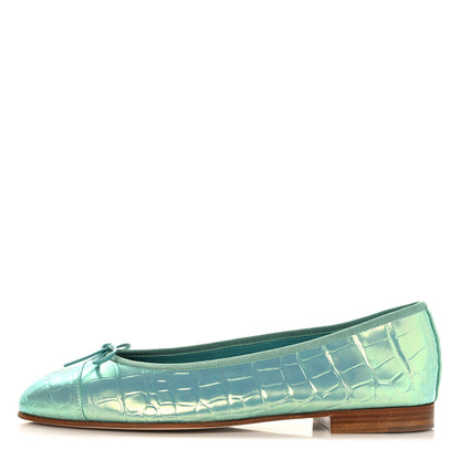 Chanel Iridescent Calfskin Crocodile Embossed Ballerina Flats 40 Green 1 of 10
