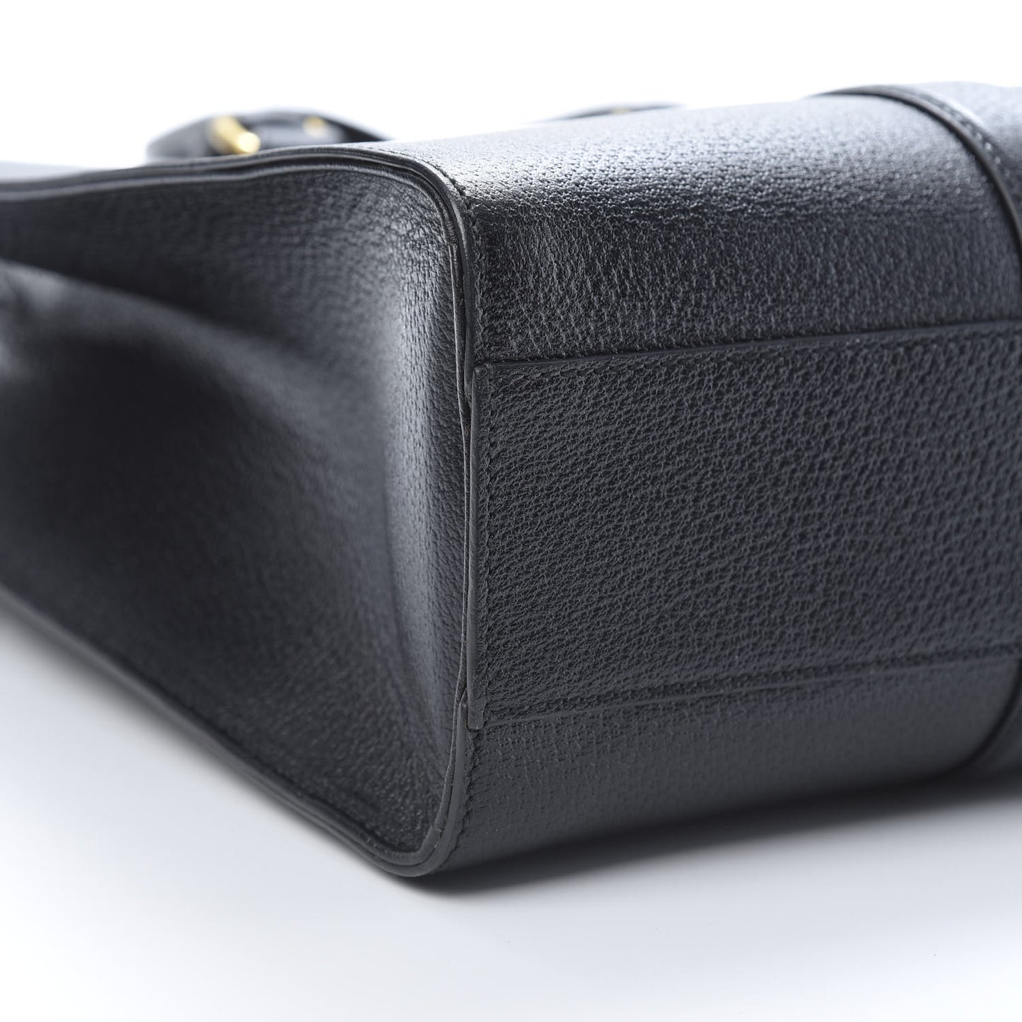 Grained Calfskin Web Top Handle Tote Black