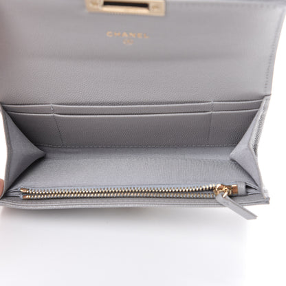 Chanel Caviar Quilted Large Golden Class Gusset Flap Wallet Grey 4 of 9