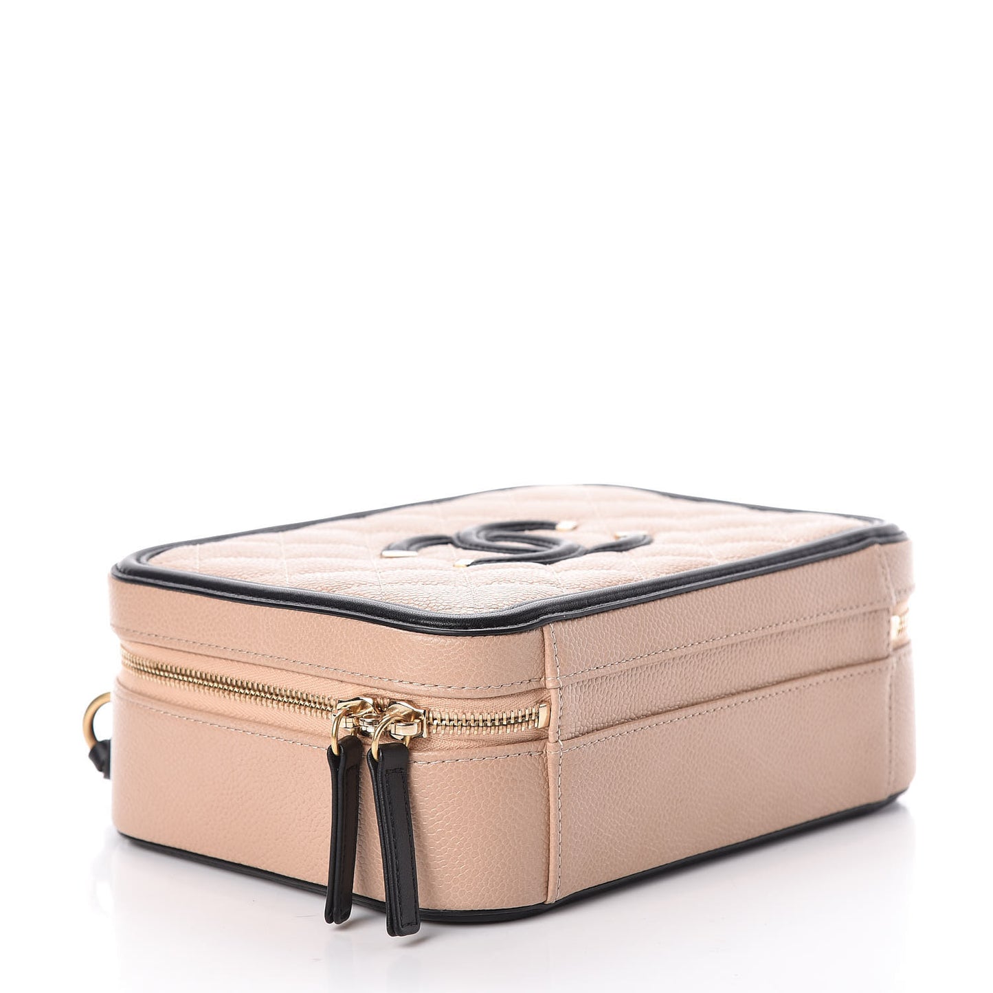 Caviar Quilted Medium CC Filigree Vanity Case Beige Black