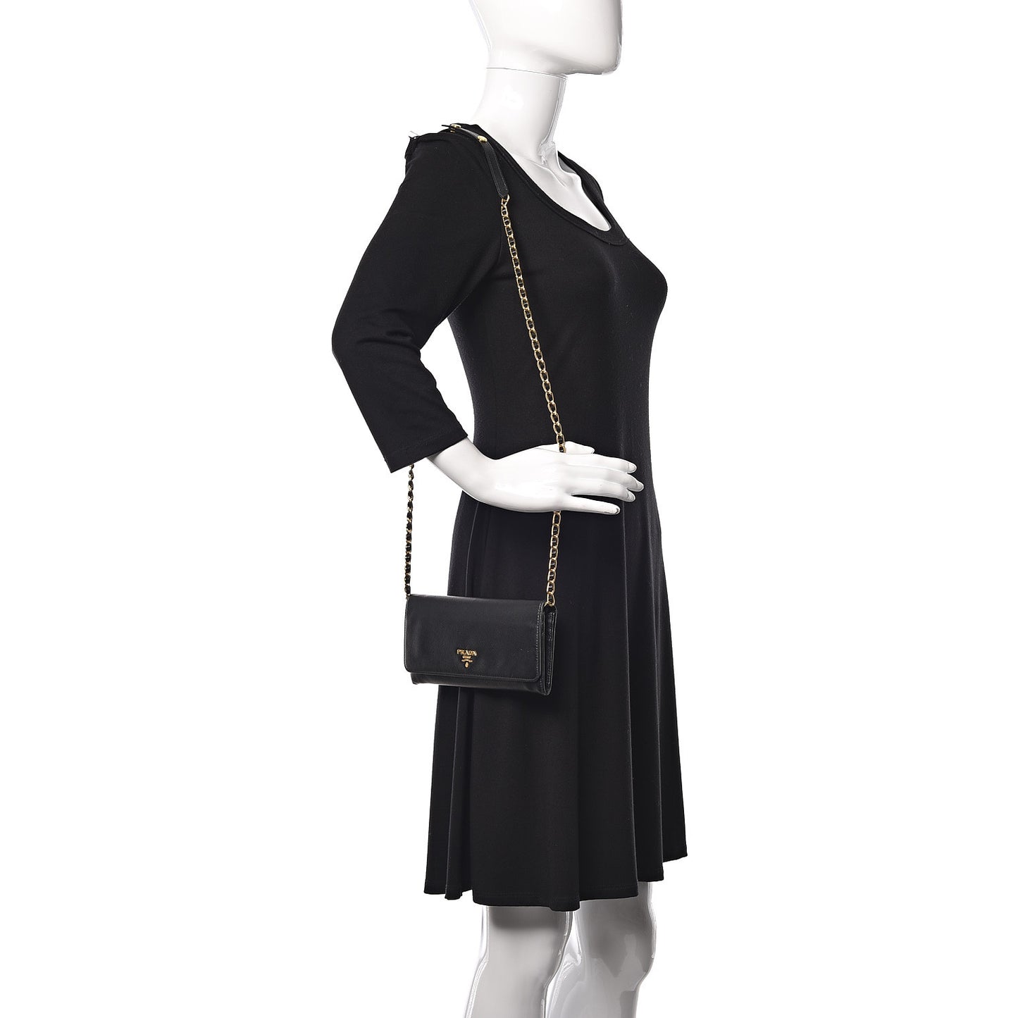 Saffiano Metal Oro Chain Wallet Black