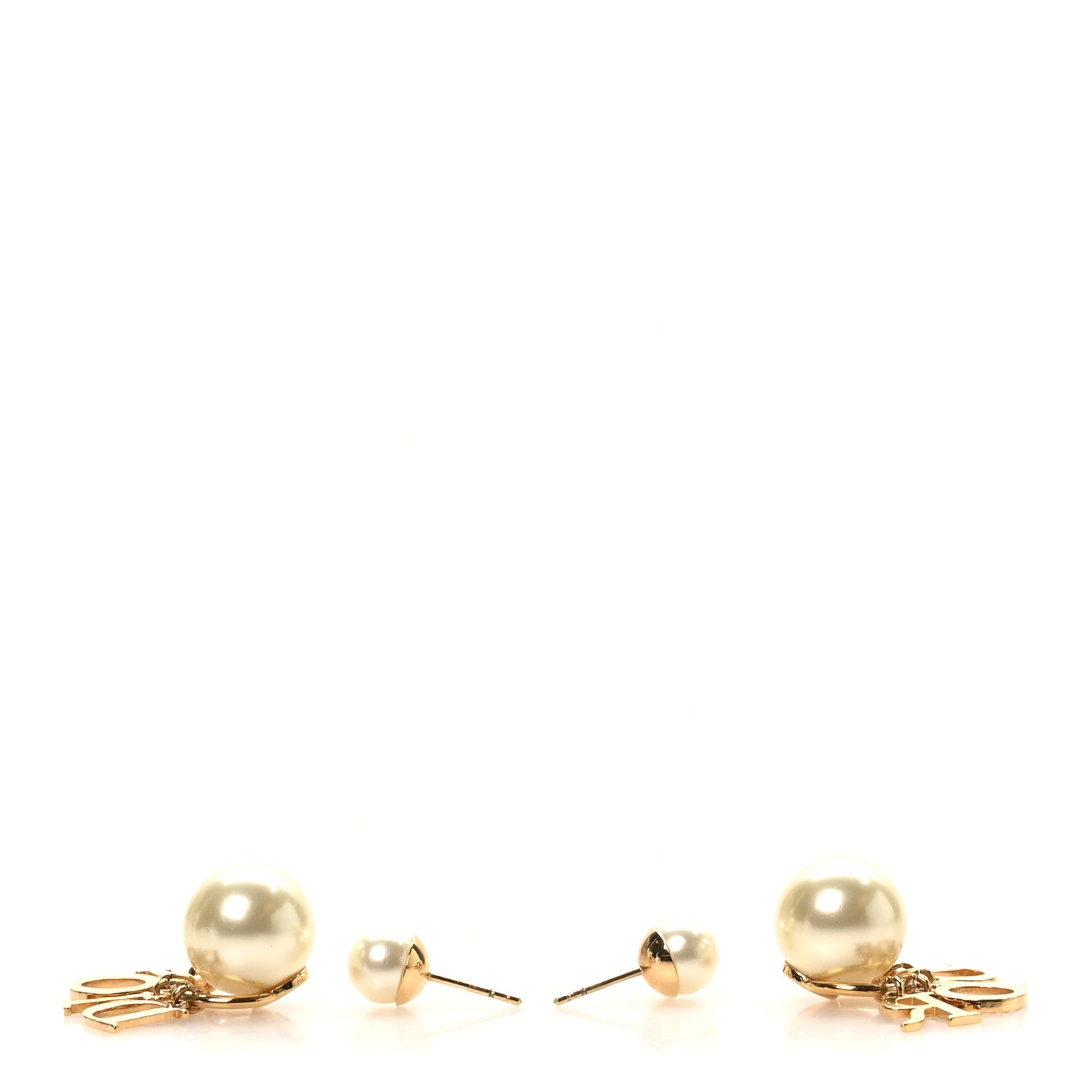 Christian Dior Pearl Crystal Tribal Logo Charms Earrings Gold 7 of 10