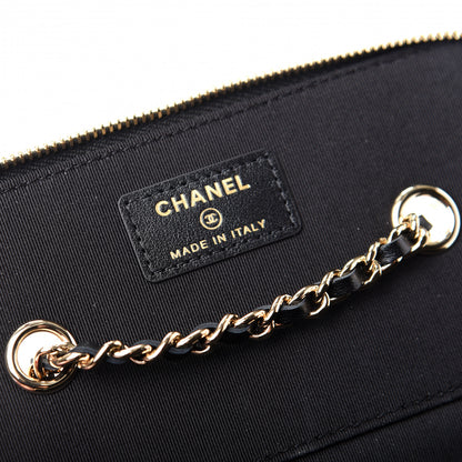 Chanel Goatskin Camellia Embossed Quilted Small Vanity Case With Chain Black 8 of 10