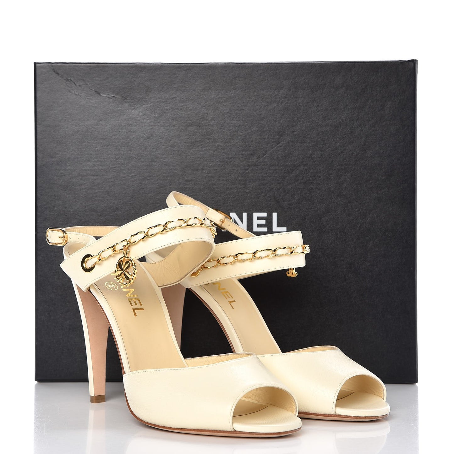 Lambskin CC Chain Sandals 40 Ivory