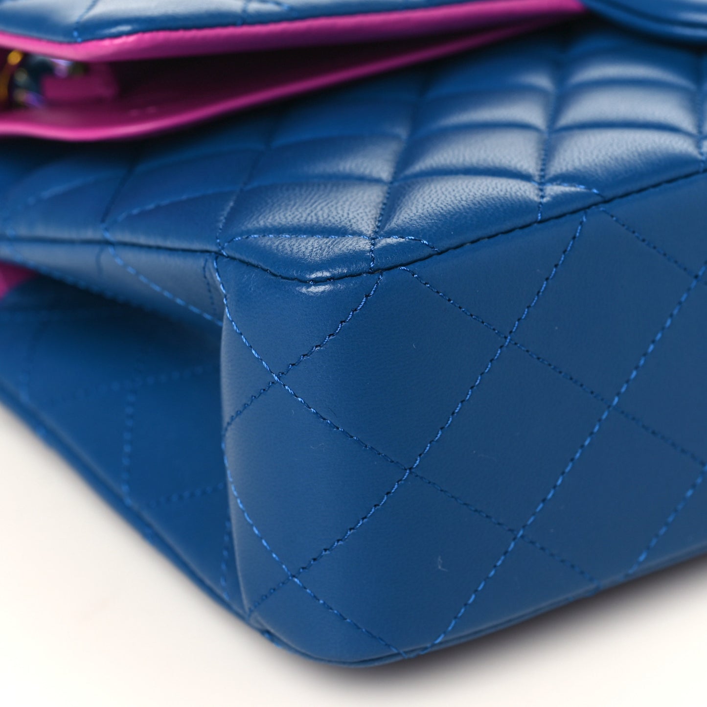 Lambskin Quilted Medium Double Flap Blue Pink