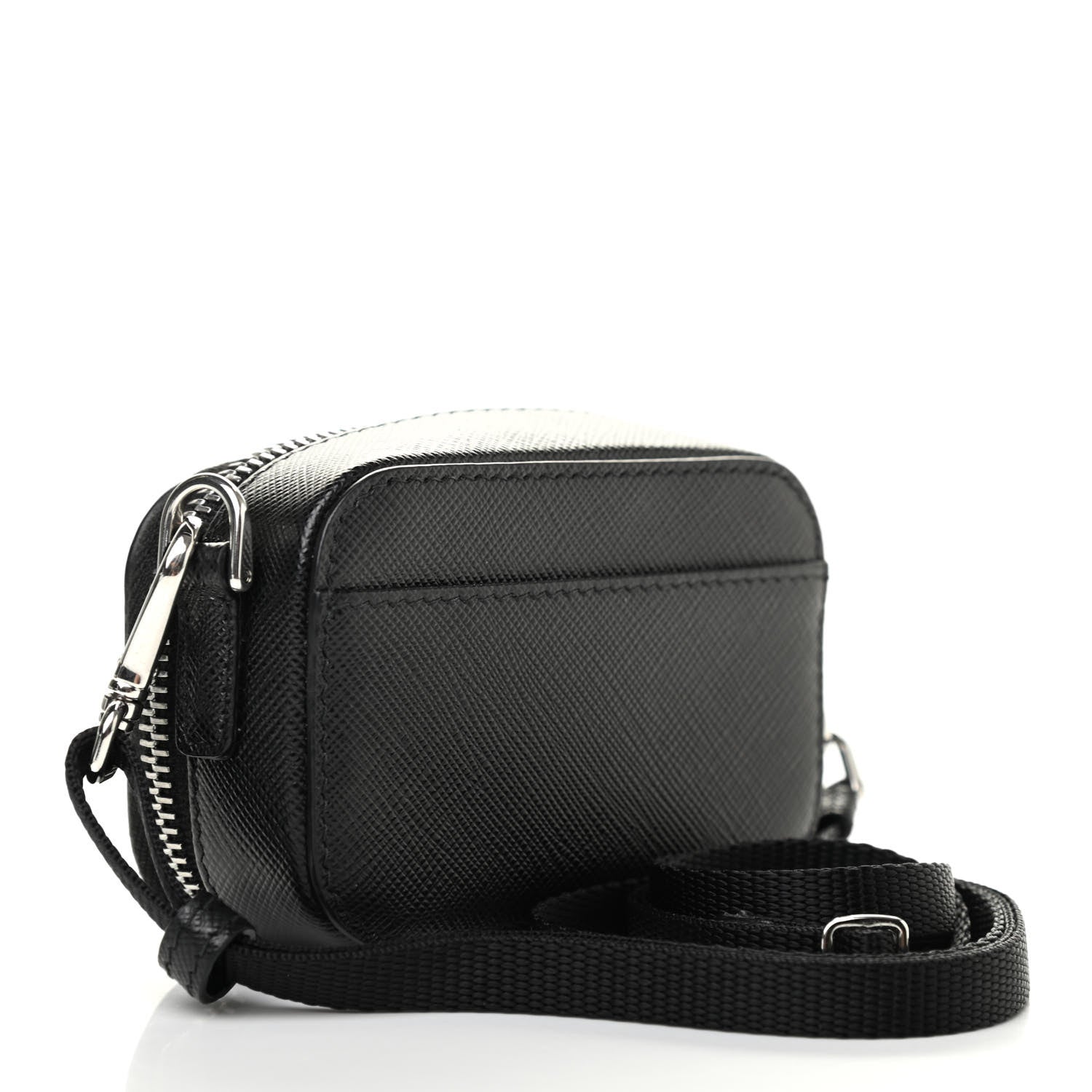 Prada Saffiano Travel Metal Triangle Logo Mini Pouch Shoulder Bag Black 2 of 7