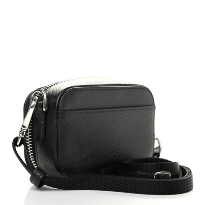 Prada Saffiano Travel Metal Triangle Logo Mini Pouch Shoulder Bag Black 2 of 7