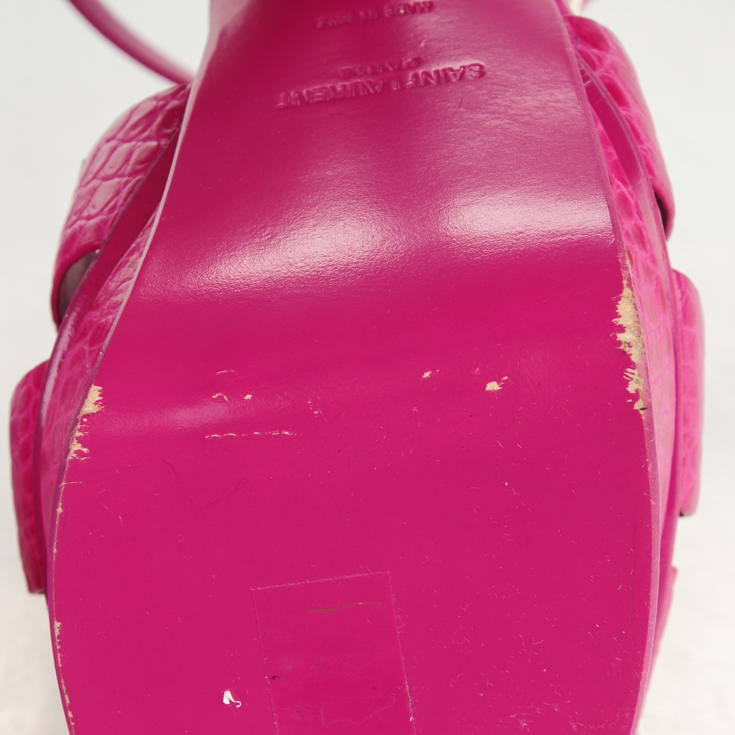 Calfskin Crocodile Embossed Tribute 105 Platform Sandals 41 Fuchsia Heroine