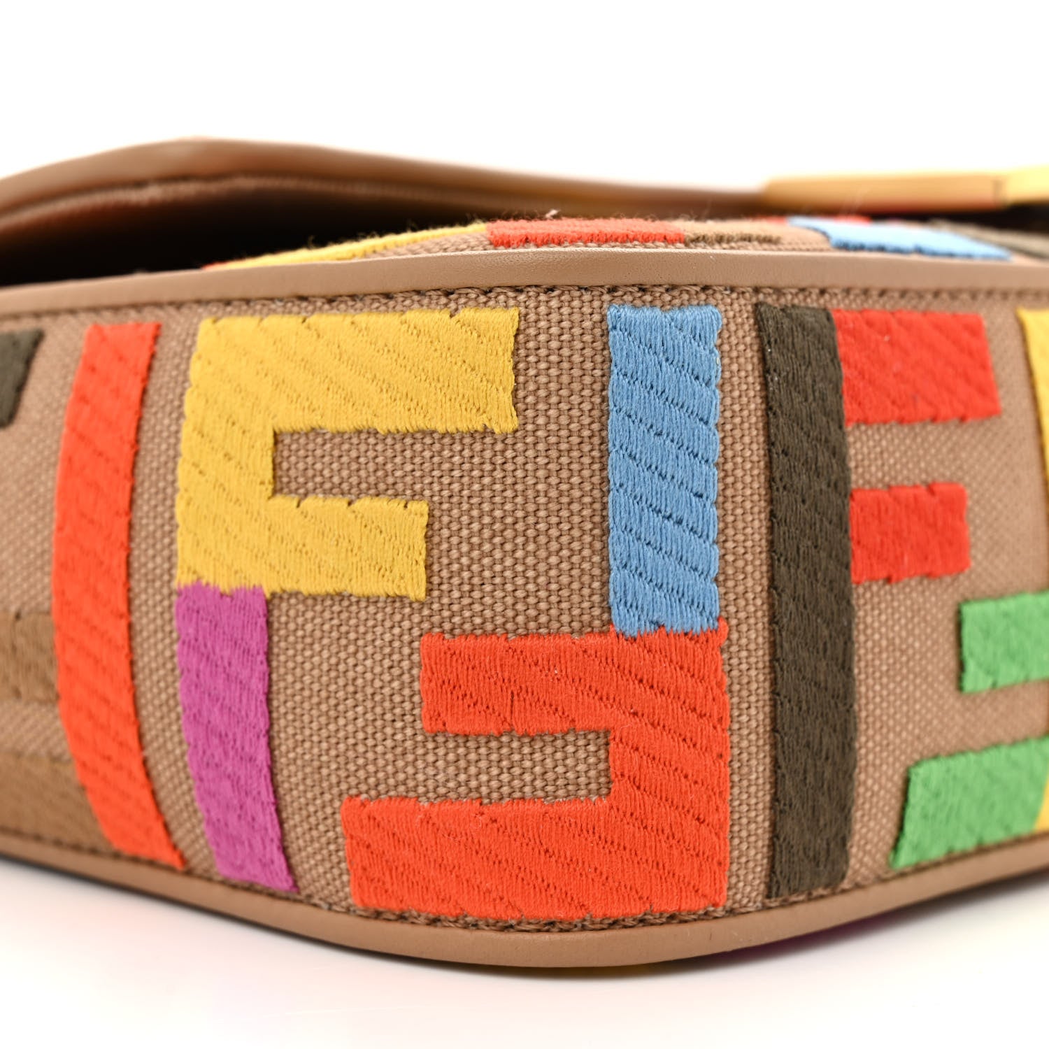 Fendi Canvas Vitello King FF Multicolor Embroidered Baguette Multicolor Cuoio 9 of 10