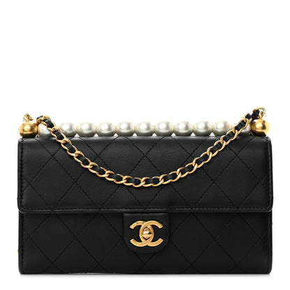 Chanel Lambskin Quilted Chic Pearls Clutch With Chain Black 1 of 14
