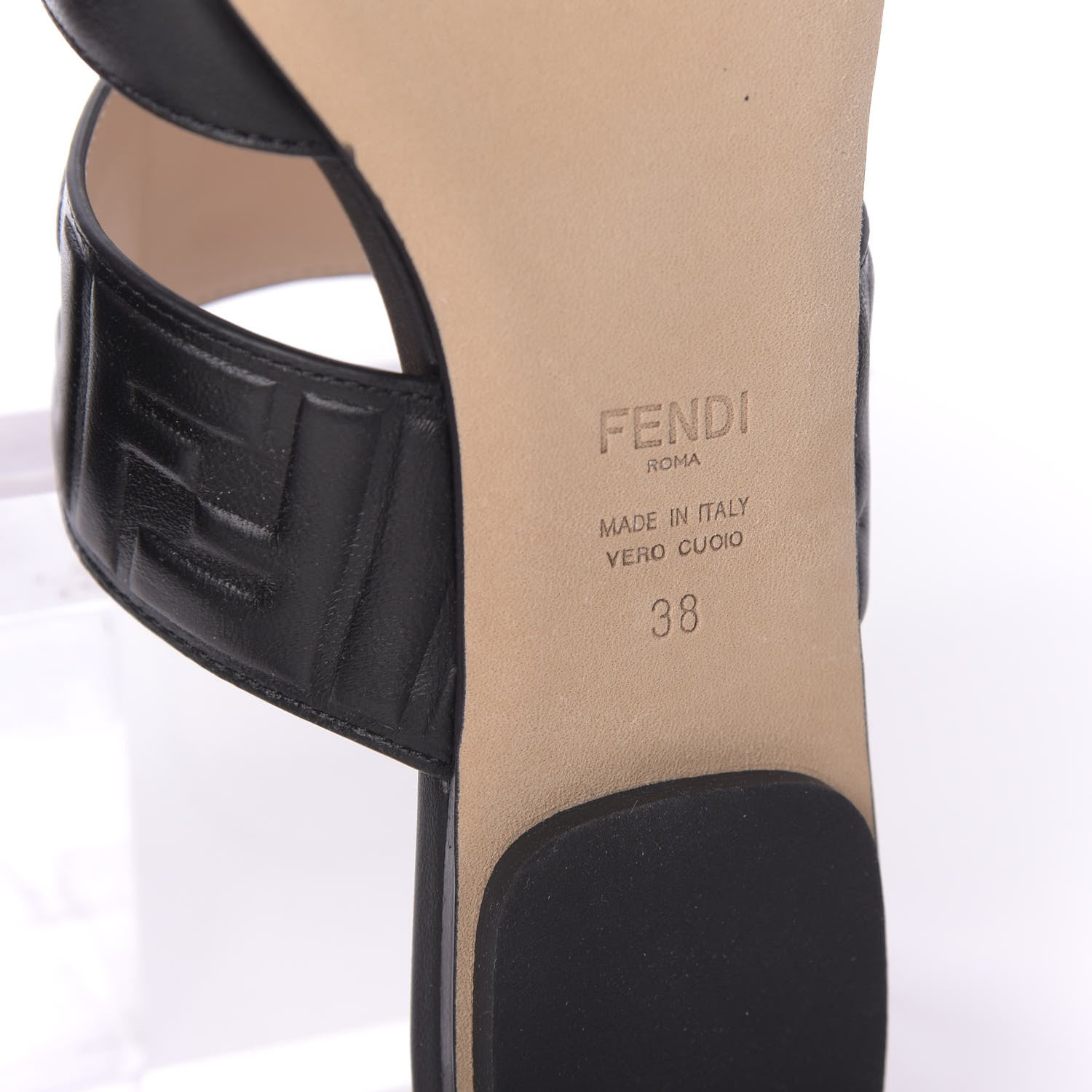Fendi Vitello FF Embossed Buckle Flat Mules 38 Black 7 of 11
