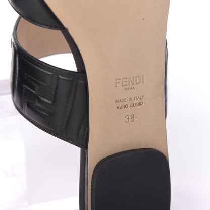 Fendi Vitello FF Embossed Buckle Flat Mules 38 Black 7 of 11