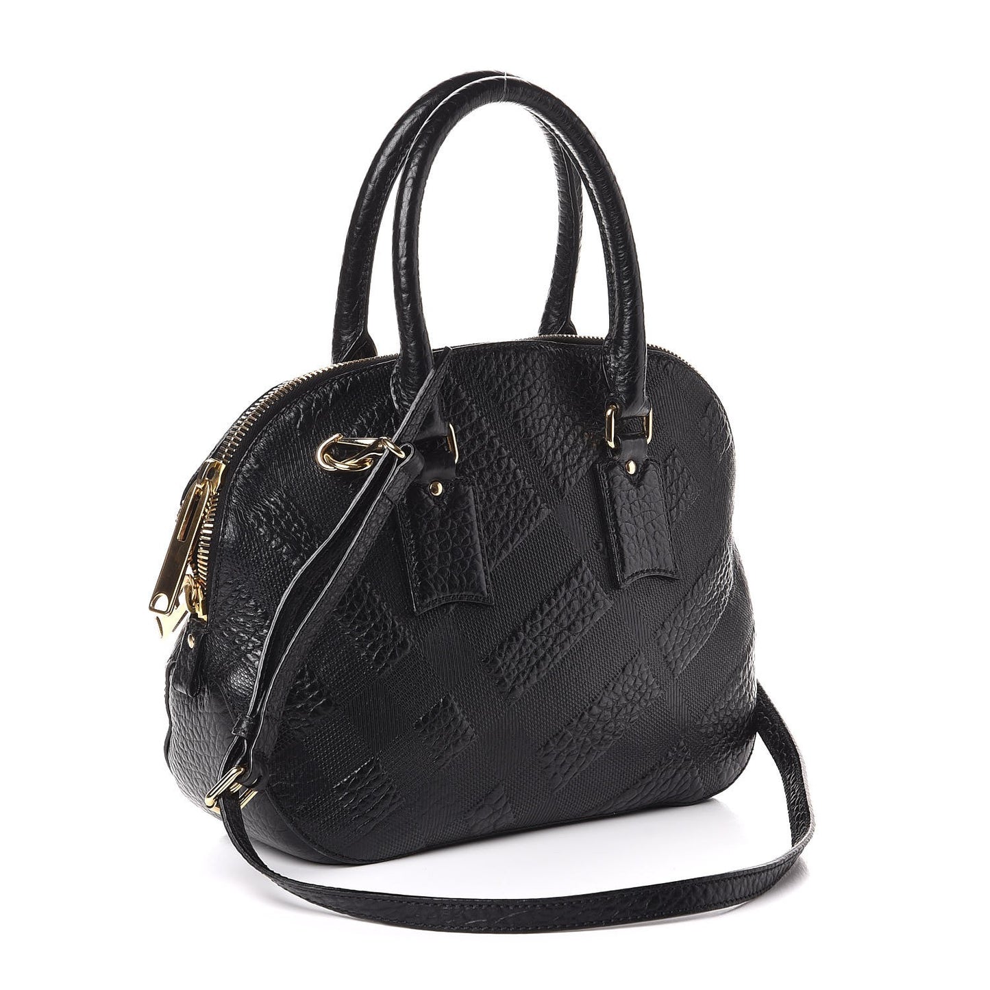 Heritage Grain Check Embossed Small Orchard Bowling Bag Black