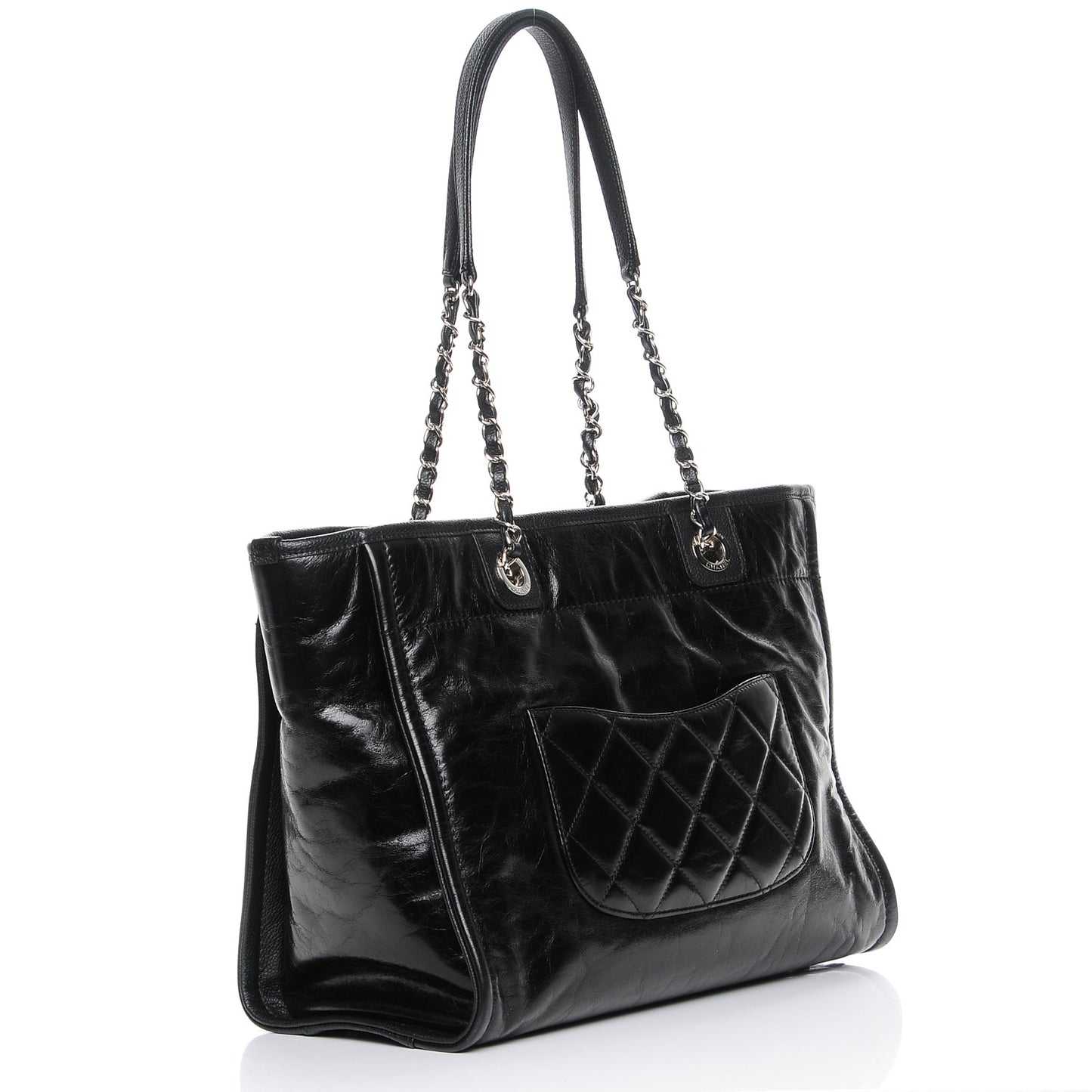 Glazed Calfskin Small Deauville Tote Black