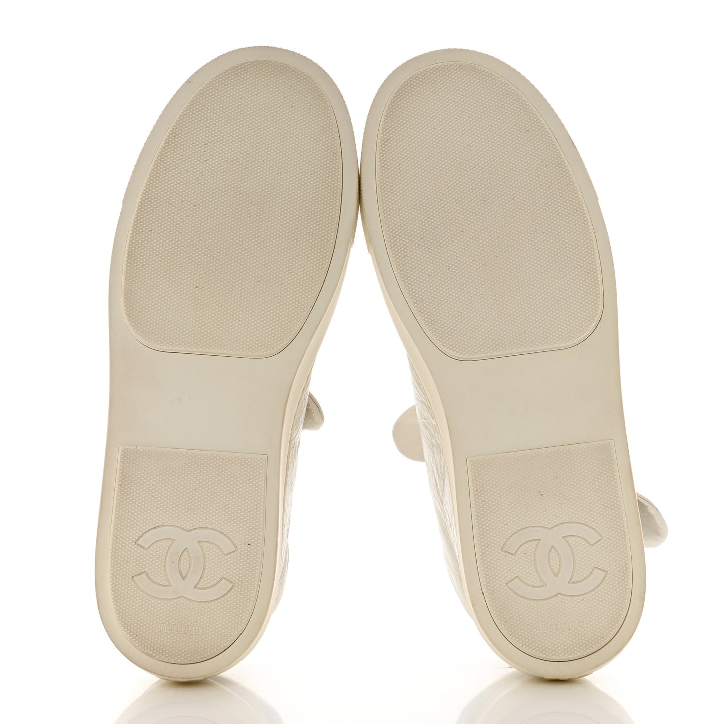 Crumpled Calfskin Womens CC Bow Sneakers 39.5 White