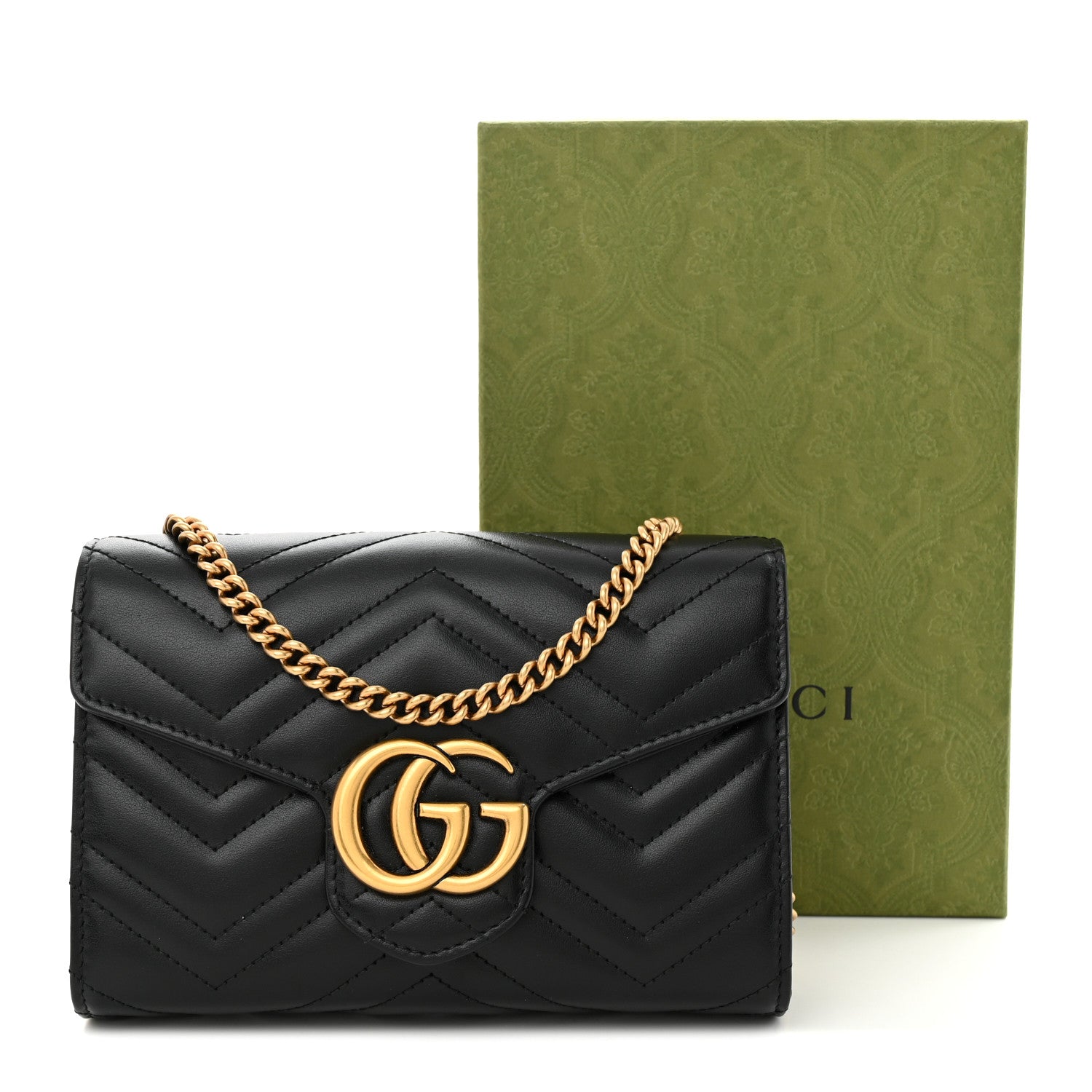 Gucci Calfskin Matelasse GG Marmont Chain Wallet Black 13 of 13