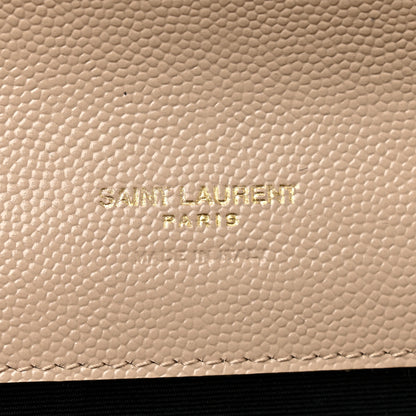 Saint Laurent Grain De Poudre Matelasse Chevron Monogram Envelope Clutch Dark Beige 6 of 11