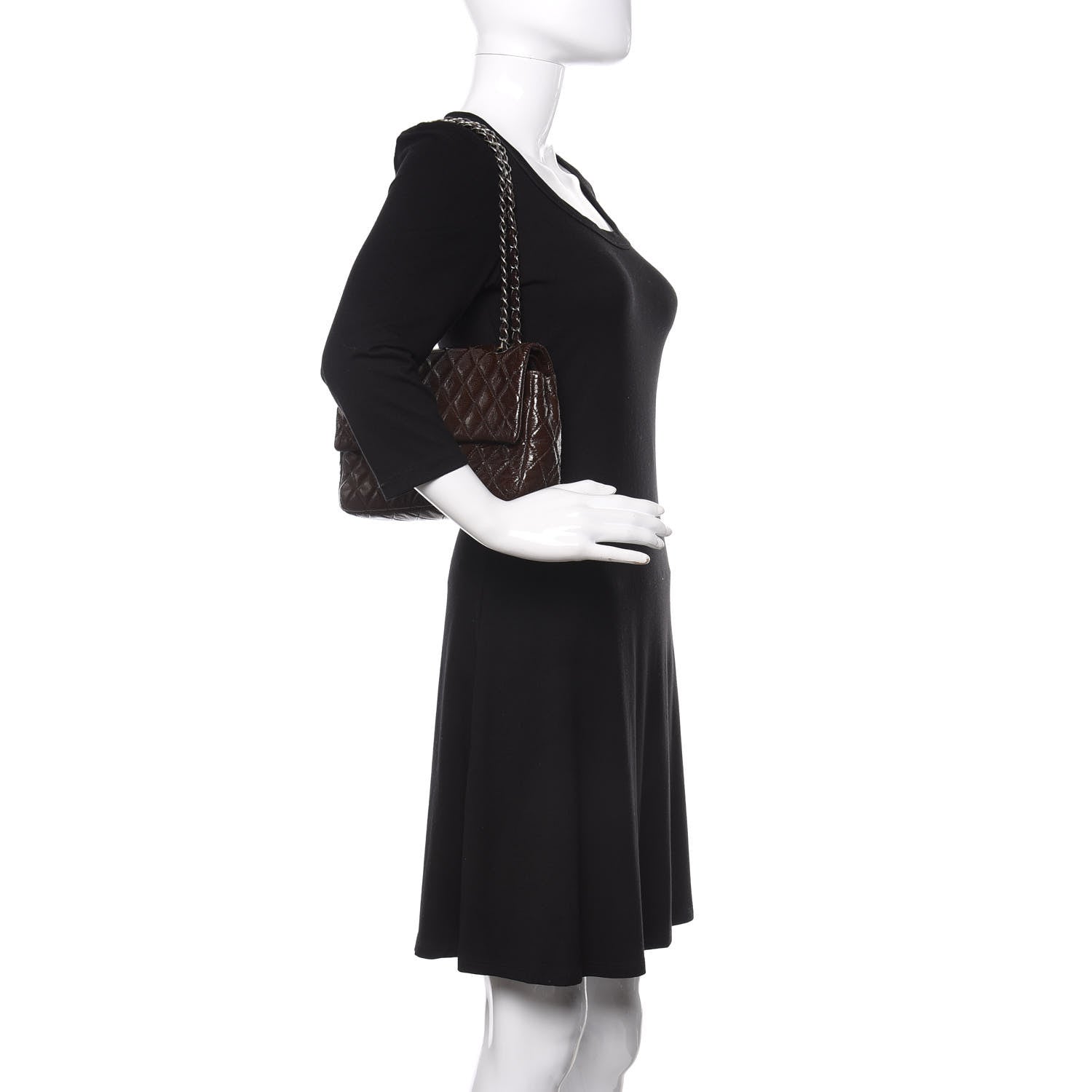 Chanel Crinkled Patent Quilted Medium Double Flap Brown 2 of 13