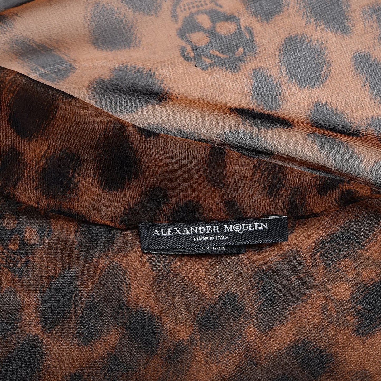 Silk Chiffon Leopard Skull Scarf Brown